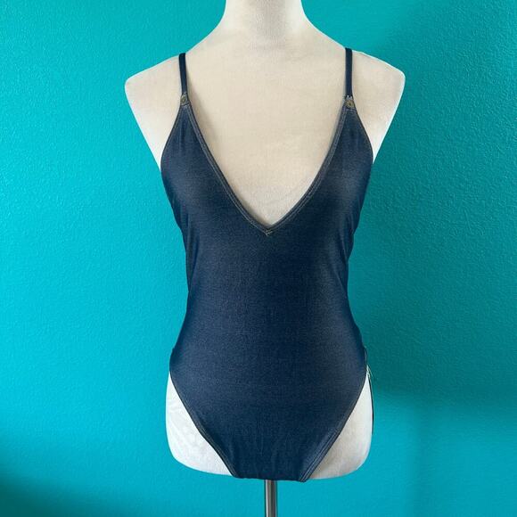 NWT AE x Aerie Match Made In Denim Plunge Cheekiest One Piece Swimsuit - Picture 4 of 10